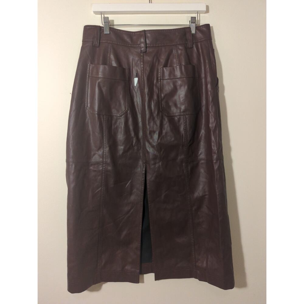 RTR Saunders Brown Faux Leather Slit Midi Skirt Size 14 - Picture 7 of 8